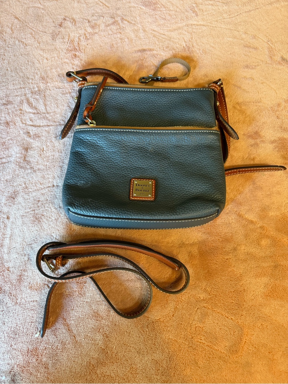 Dooney & Bourke Teal Pebble Leather Crossbody with Brown Trim
